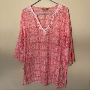 Rock Flower Paper Red & White Geometric Patter Swim Coverup